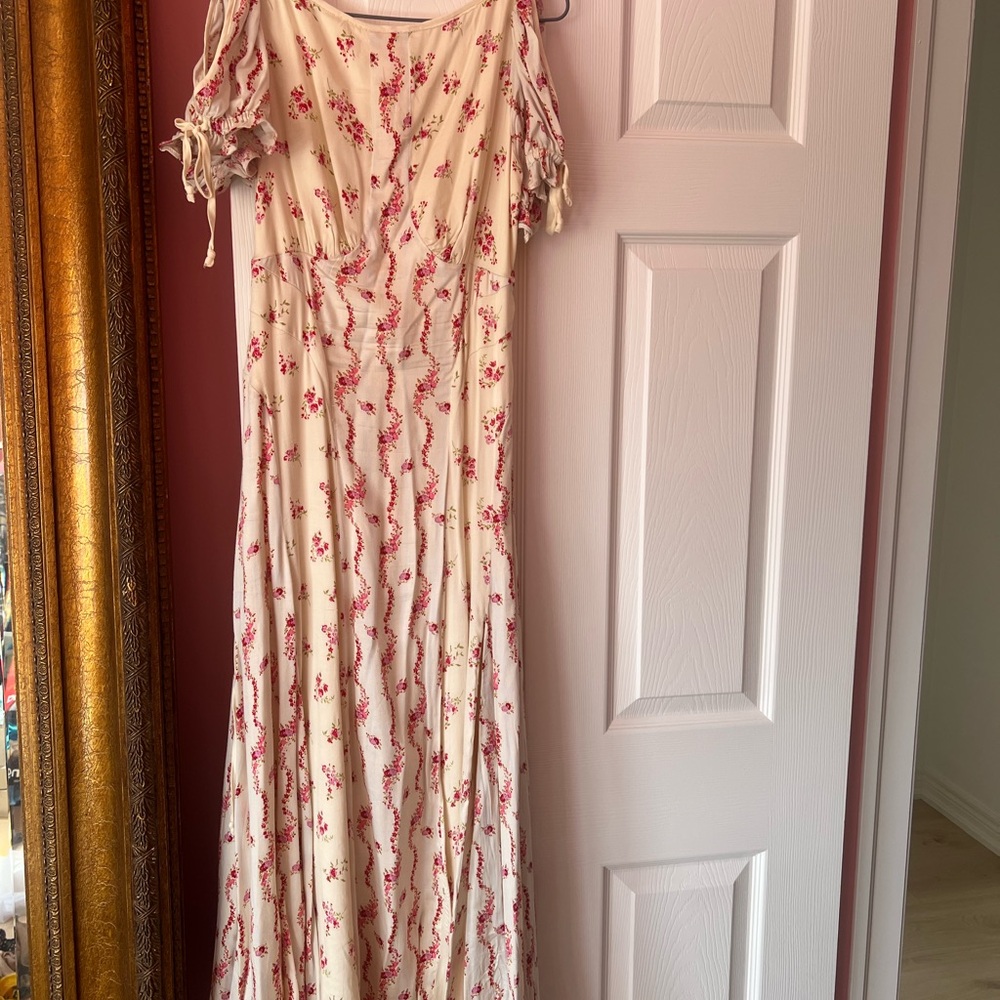 Free People Cream and Red Backless Dress